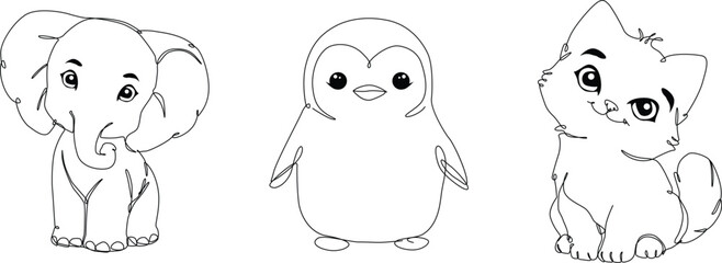 Elegant and detailed line art depictions of three animals, perfect for use in web design, branding, and other digital or print media.