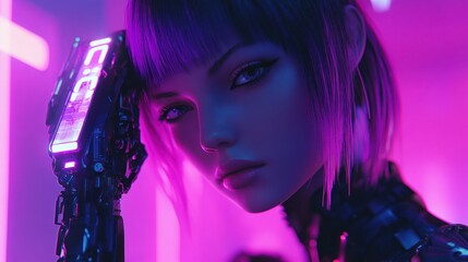 Cyberpunk Girl in Neon Light