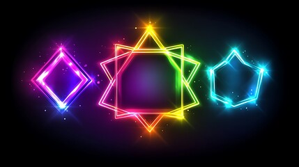 Naklejka premium Neon shapes, dark background, light effects, design element