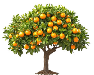 small fruit tree with bright oranges, showcasing vibrant foliage and sturdy trunk, symbolizes abundance and freshness in nature