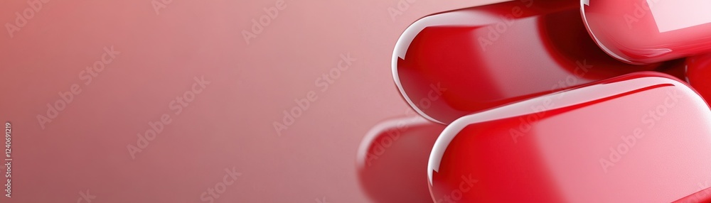 Poster vibrant red backdrop displays overlapping translucent geometric shapes in various tones of red. a cl