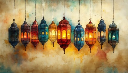Obraz premium Ornate Hanging Lanterns in Warm Hues, Perfect for Ramadan