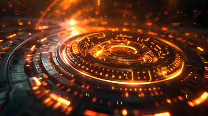 Futuristic digital interface with glowing circular patterns and abstract technology background