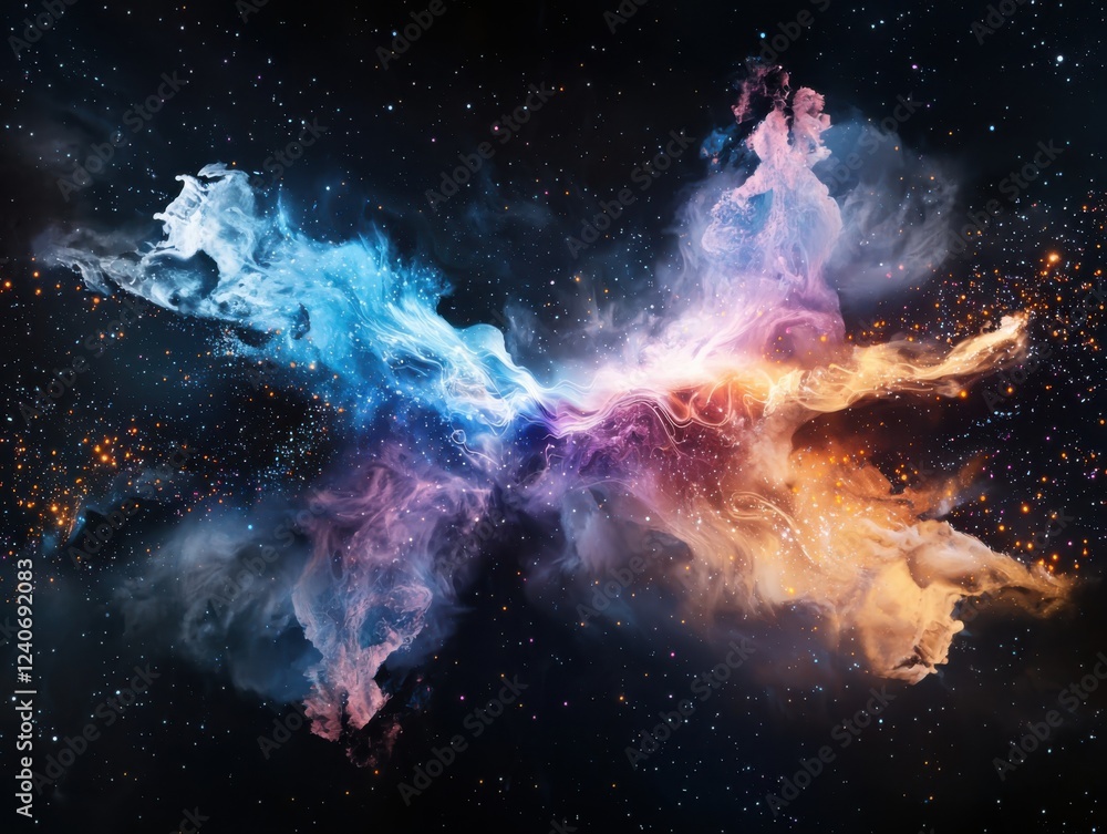 Poster dynamic data streams flowing through space abstract visualization digital environment cosmic viewpoi
