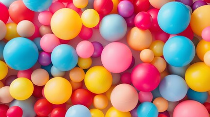 Obraz premium A vibrant and playful background of colorful balls. The balls are of various sizes and colors, and they are all arranged in a random pattern.
