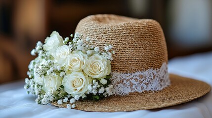 A romantic and elegant backdrop is achieved with delicate white lace and flowers, suitable for wedding, bridal, or special occasions