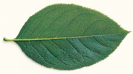 Obraz premium A single green leaf with detailed veins and texture, isolated on a white background for botanical illustration