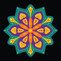 Colorful Mandala Ornament – Vibrant Folk Art Floral Vector Design