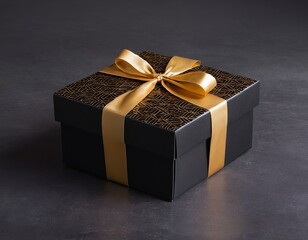 Elegant black gift box with a shiny gold ribbon, perfect for any special occasion.