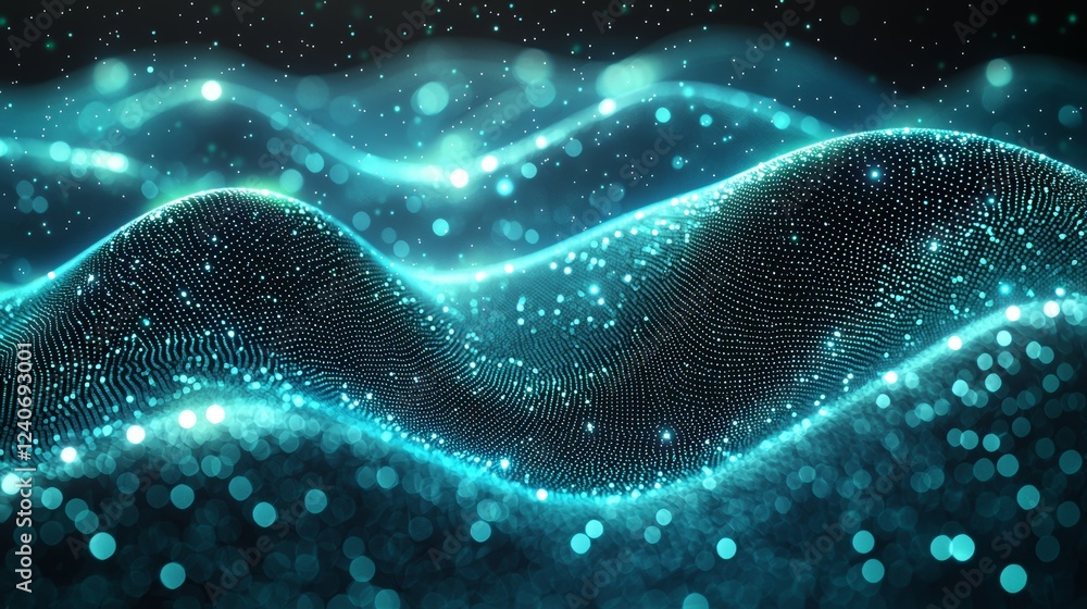 Poster a green blue background banner with digital technology, including a circuit of cyber technology and 