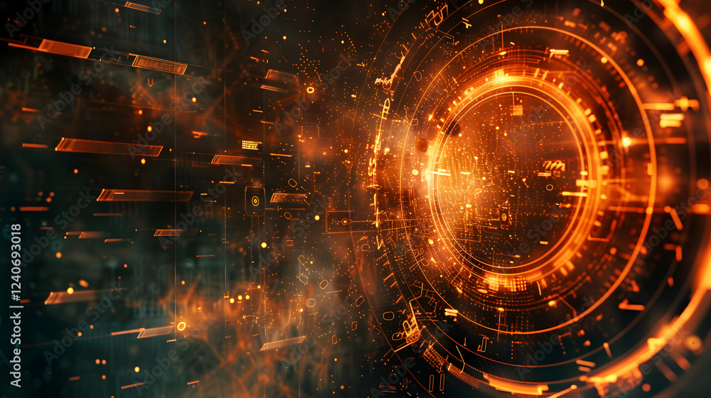 Poster abstract digital background with glowing circles and data streams, evoking technology and innovation