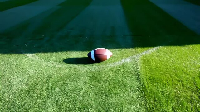 The football is on a grass field, getting ready for some exciting playtime