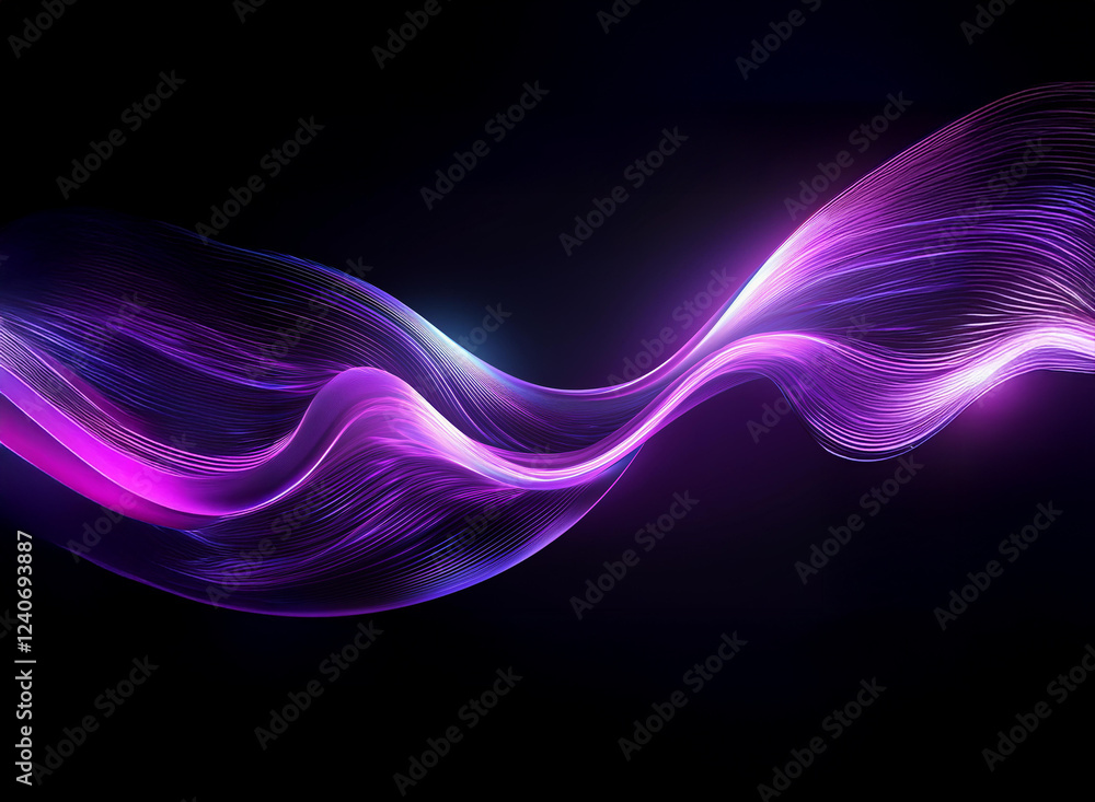 Canvas Prints Abstract image of a vibrant purple and pink wave flowing across a dark background. The wave is luminous and seems to glow from within.  Its form is sinuous and dynamic, suggesting energy and movement.