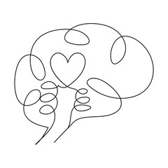 Human brain continuous one line drawing concept of Hand drawn minimalism style. brain line art vector illustration,