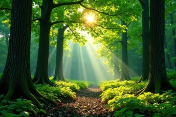 Obraz premium Serene natural scenery with plenty of tree branches and leaves, forest, serene, woods