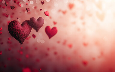 Obraz premium A dreamy scene of floating red hearts against a soft bokeh background