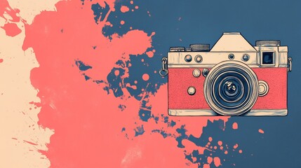 Retro camera, paint splash, banner, photography, design