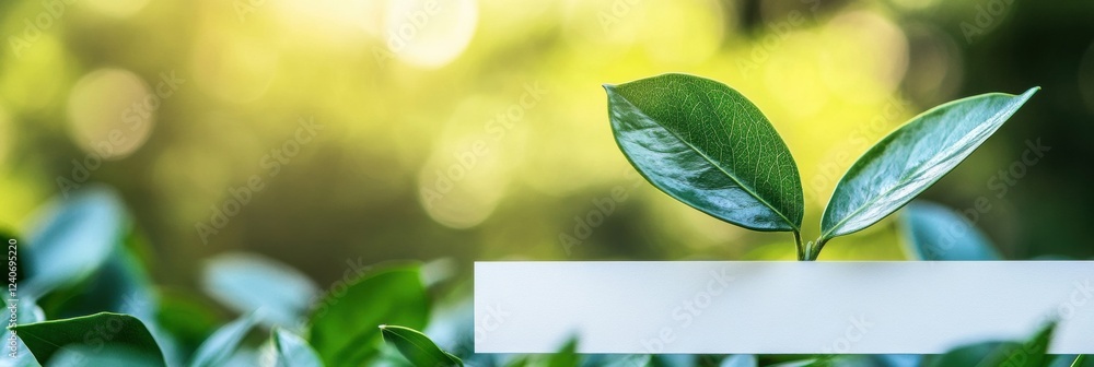 Poster Fresh green leaves in a sunny forest setting inviting nature and tranquility to the viewer in a calm atmosphere. Generative AI