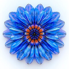 Blue Cornflower Mandala Flower Kaleidoscope Isolated on White , isolated on white background,  , copy space for text,