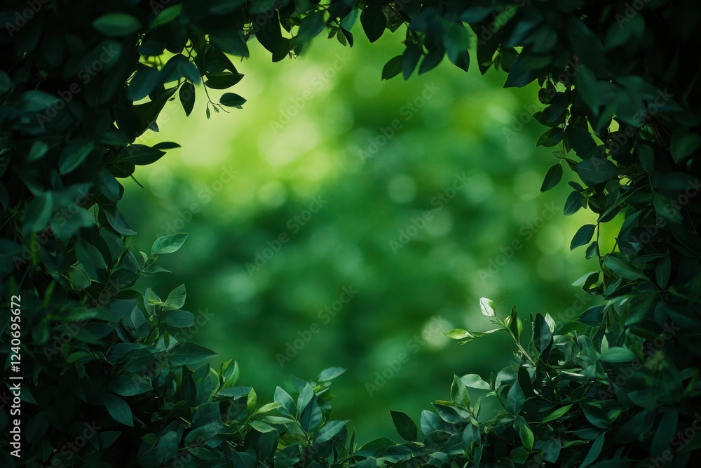Aufkleber empty space framed by lush green foliage provides opportunity for text insertion in natural environm