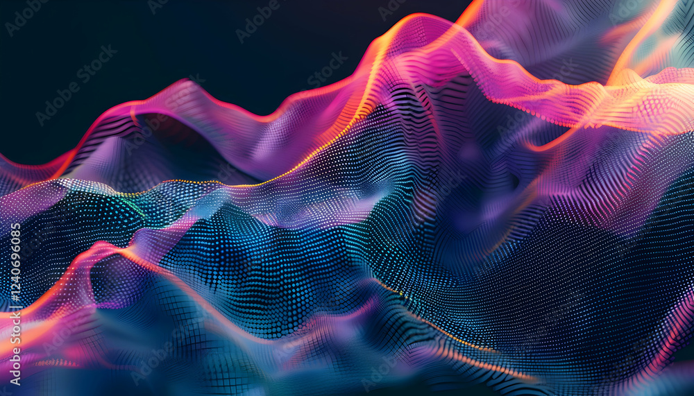 Poster abstract wave patterns in vibrant colors creating a dynamic visual effect, ideal for digital art