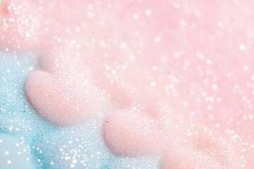 Fototapeta premium A beautiful pastel gradient unfolds from soft pink to baby blue, adorned with fine glitter that sparkles gently, creating a serene and enchanting effect perfect for brightening any space
