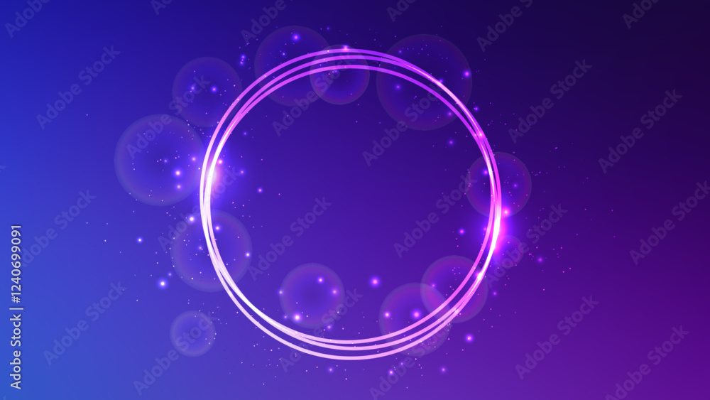 Poster neon circle frame with shining effects and sparkles