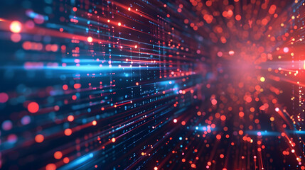 Obraz premium Vibrant abstract digital background depicting flowing lines and glowing particles in motion