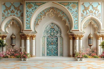 Obraz premium Luxurious Islamic-Style Interior with Floral Garden