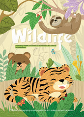 Vector illustration of wildlife day poster with cute animals