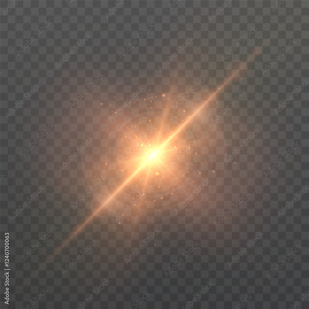 Fototapete Abstract golden vertical glow. Bright explosion of light of flickering rays on transparent background. Luxury style for design and vector illustrations.