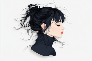 Naklejka premium A striking representation of a girl's silhouette captures the essence of femininity and grace. The artwork features flowing hair and a subtle profile emanating empowerment
