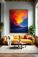 Spacious loft, large canvas hanging, contemporary seating , mockup, background