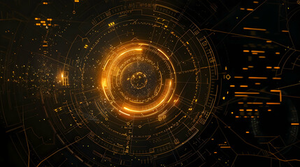 Abstract digital background featuring glowing circular patterns and data streams in motion