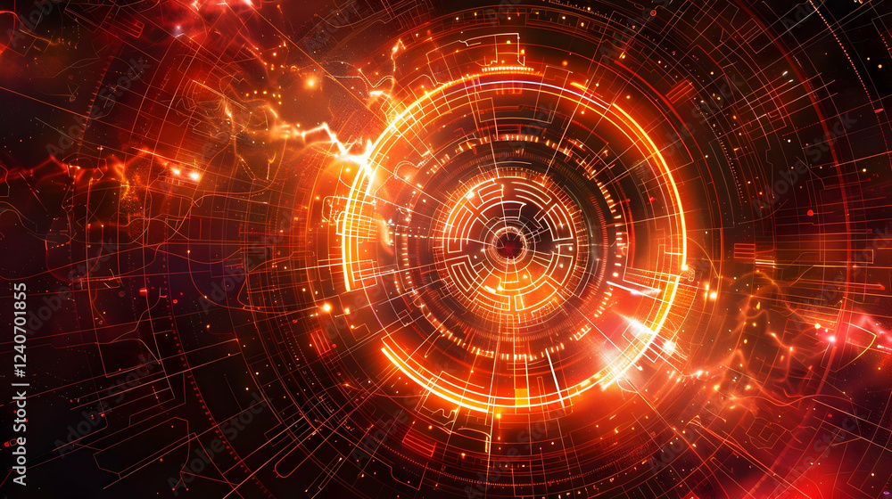 Aufkleber abstract digital background with glowing circular patterns and vibrant colors, representing technolo