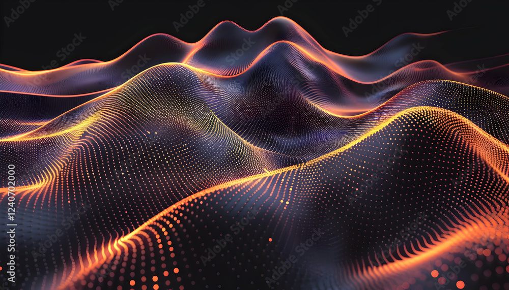 Poster abstract representation of flowing waves with vibrant colors and dynamic patterns in a dark backgrou