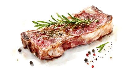 Obraz premium Grilled Steak with Rosemary and Seasoning