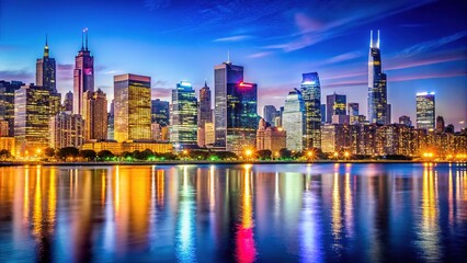 Obraz premium Chicago Downtown Skyline at Night