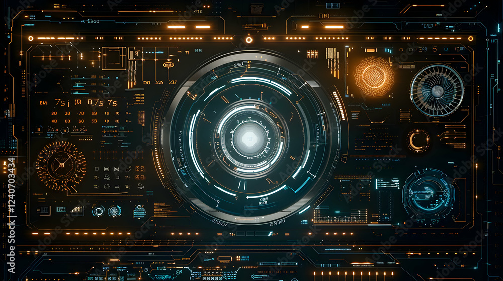 Aufkleber futuristic digital control panel displaying intricate data visualization and glowing elements