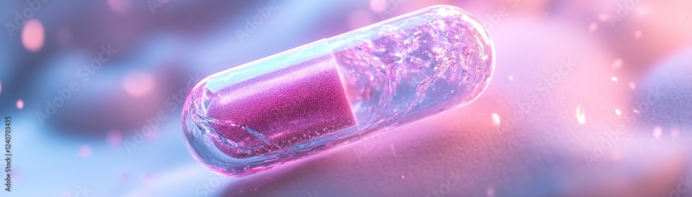 Poster a pill dissolves into a radiant portal, releasing vibrant colors and abstract waves that signify a j