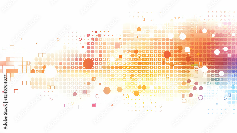 Poster abstract design with colorful dots and squares creating a vibrant digital background effect