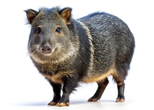 Collared Peccary on White Background