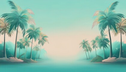 Obraz premium seamless border frame beautiful vibrant green palm trees on pastel background; copy space for your text