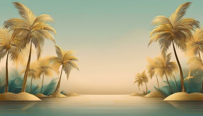 Obraz premium seamless border frame beautiful vibrant green palm trees on pastel background; copy space for your text