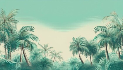 seamless border frame beautiful vibrant green palm trees on pastel background; copy space for your text
