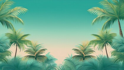 Fototapeta premium seamless border frame beautiful vibrant green palm trees on pastel background; copy space for your text