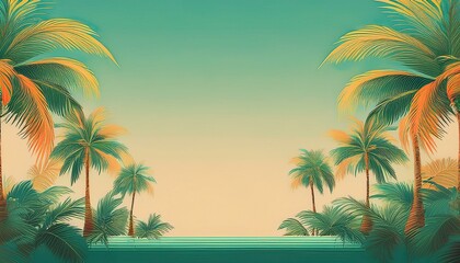 Obraz premium seamless border frame beautiful vibrant green palm trees on pastel background; copy space for your text