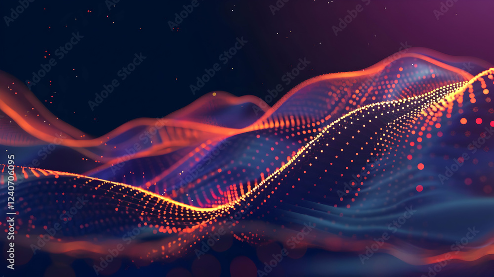 Poster Abstract digital wave patterns in vibrant colors creating a dynamic visual effect, suitable for backgrounds