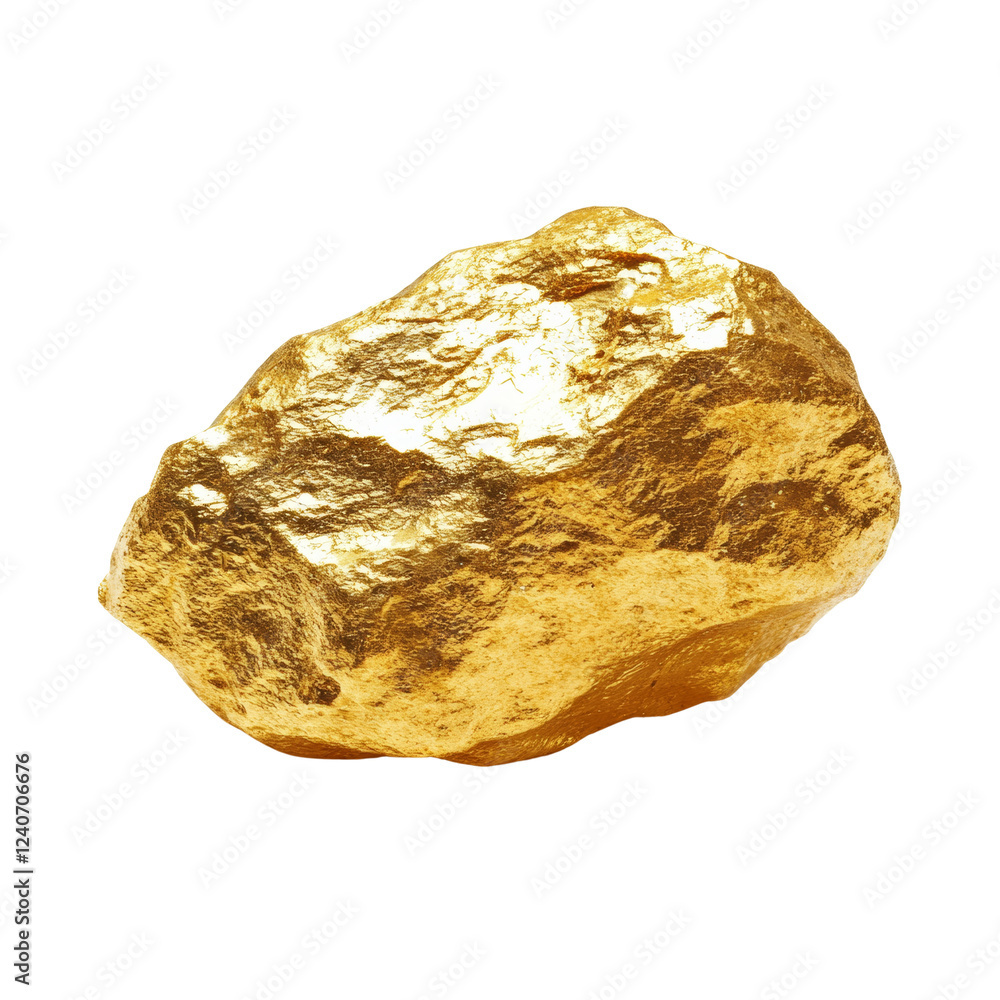 Poster the image shows a large, irregularly shaped gold nugget, gleaming brightly against a completely blac