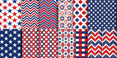Fototapeta premium Eye-Catching Patriotic Patterns: Geometric Independence Day Illustrations in Sharp, Vivid Colors